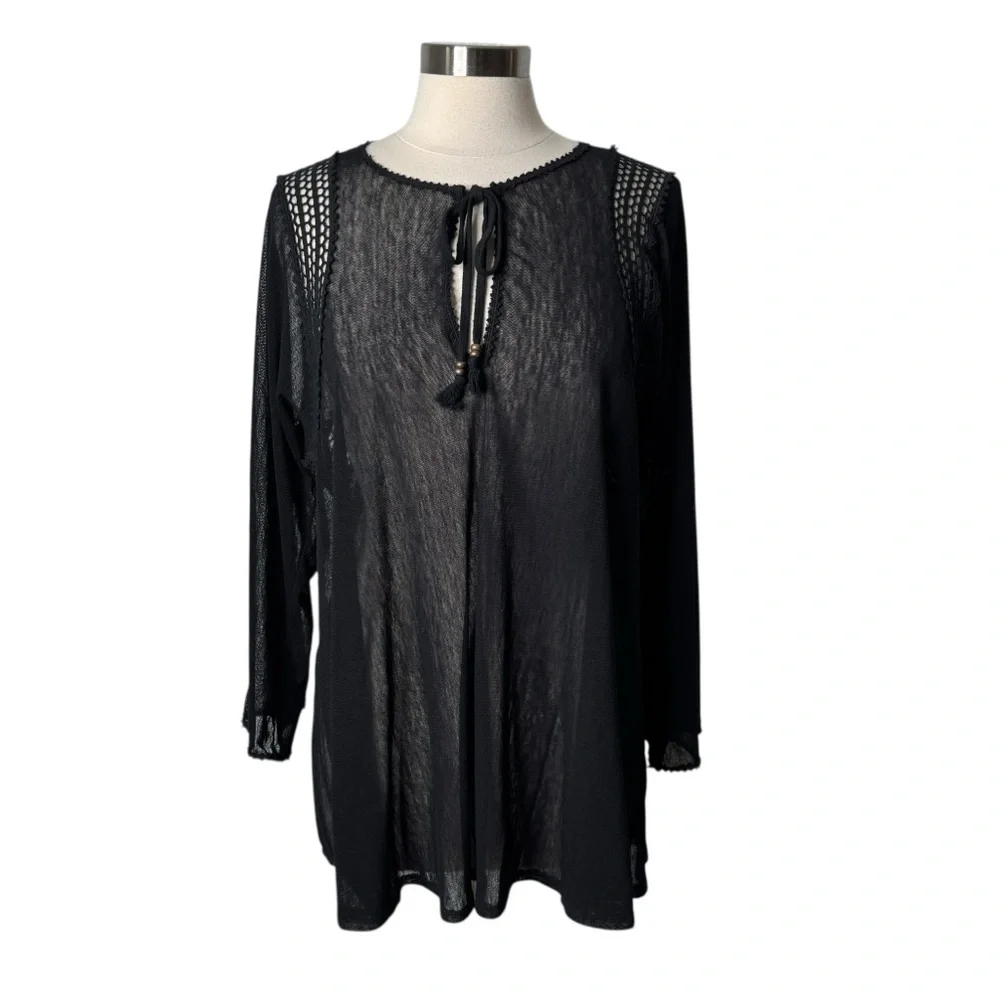 Robin‎ Piccone Black Mesh Sheer Long Sleeve Swim Cover Up Womens Size Medium